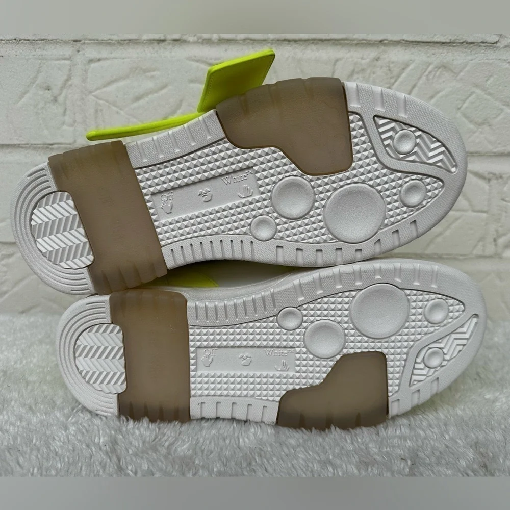 New Off-White Out Of Office Lemon/White Leather Sneakers Size 38 - Picture 12 of 14